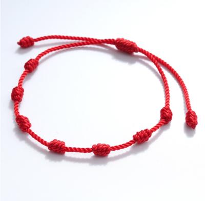 China BOHEMIA factory direct sale lucky simple personality 7 adjustable red bracelet handwoven knot bracelet string nudos du pulsera 7 for sale