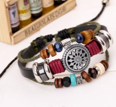 China Vintage Environmental Friendly Personality Bracelet Punk 2021 Men Fashion Temperament Multilayer Beaded Leather Bracelet for sale