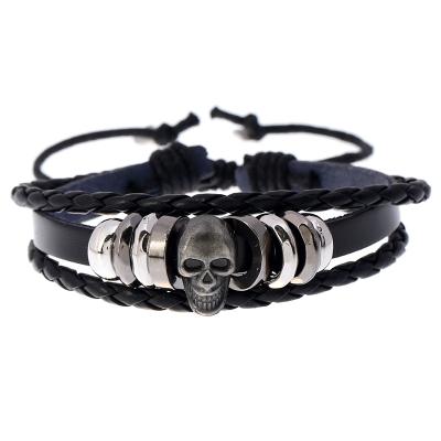 China Hot Sale Environmentally Friendly Manufacturer Personalized Leather Bracelet Men Whip Skull Bracelet for sale