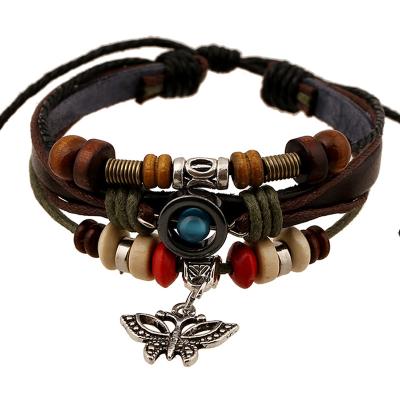 China Environmentally Friendly Wholesale Retro Cowhide Wristband Butterfly Leather Bracelet for sale