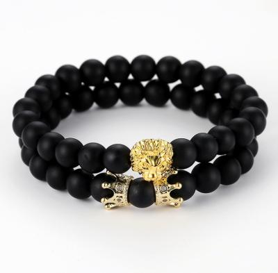 China Hot Selling Micro-inlaid BOHEMIA Lion Head Crown Black Frosted Stone Bracelet Set for sale