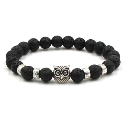 China Retail FASHIONABLE high-end production elastic alloy owl beaded bracelet natural stone beads for sale