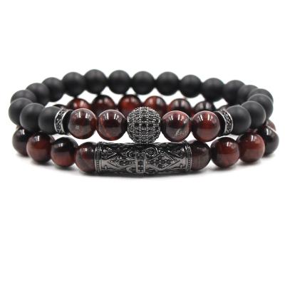 China Wholesale Hot Sale FASHIONABLE 2pc Red Designer Tiger Eye Sets Natural Stone Beads Bracelets for sale