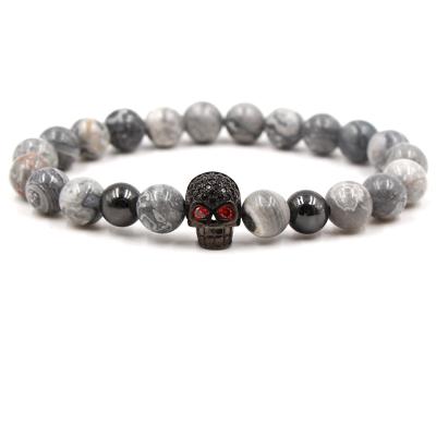 China Special Fashion Men's Designer Trendy Boutique Promotion Skull Bracelet Natural Stone Beads for sale