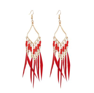 China New BOHEMIA Earrings Jewelry Amazon Rice Beads Tassel Fashion Personality Bohemian Earrings Feather Earrings for sale