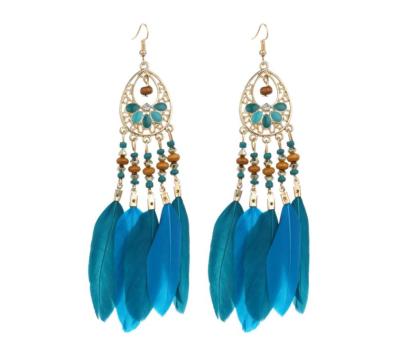 China 2021 Ethnic Style Exaggerated Feather Bohemian Explosive Feather Earrings And American And American European Popular Jewelry for sale