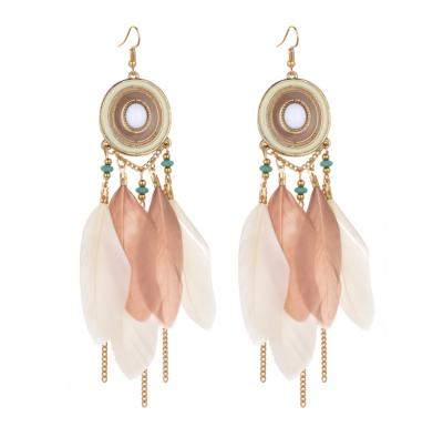 China BOHEMIA 2021 European and American explosive jewelry fashion boho feather tassel women's ethnic exotic earrings for sale