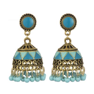 China Vintage Bohemian Indian Palace Bell Alloy BOHEMIA Style Ethnic Oil Drip Earrings Drop Supply From Manufacturers for sale