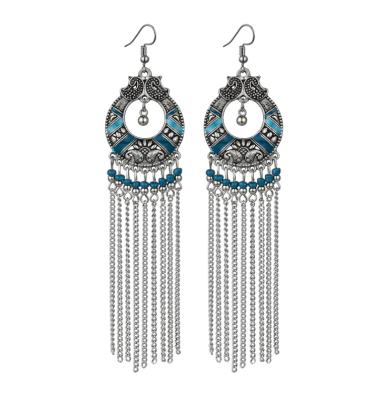 China Hot-selling Retro Style Bohemian Long Alloy Bohemian Earrings Chain Tassel Earrings Ethnic Earrings for sale