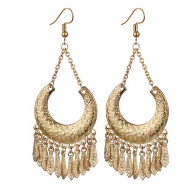 China BOHEMIA Bohemian Moon Shaped Earrings Tassel Exaggerated Exotic Retro Palace Earrings Jewelry Long Earrings for sale