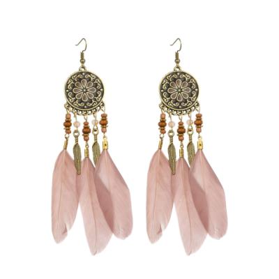 China Hot Selling Round Women's Feather Earrings Tassel Bohemian Earrings Factory BOHEMIA Earrings for sale