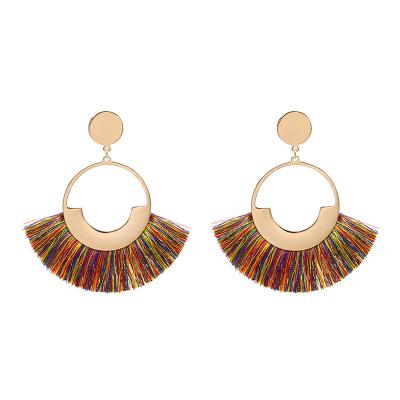 China Factory direct fashion high quality boho tassel special direct circle earrings colorful tassel earrings for sale