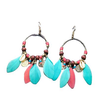 China Wholesale BOHEMIA Women's Fashion Exaggerated Earrings Feather Round Style Circle Earrings for sale