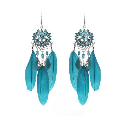 China BOHEMIA new arrivals hot sale women's boho sun flower feather tassel earrings for sale