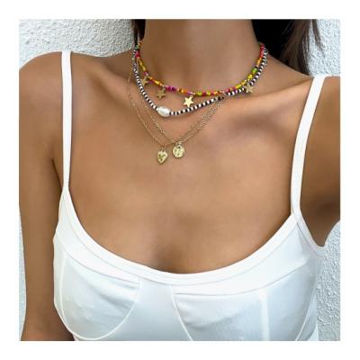 China OEM direct sales fashionable ladies metal hip hop chain color rice bead set necklace for sale