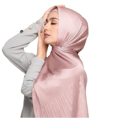 China Wholesale High Quality Simple Muslim Satin Scarf Satin Crepe Silk Hijab Women Silk Shawl Stain Pleat Crepe Hijabs Satin Hijab for sale