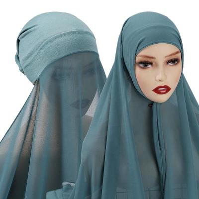 China Wholesale Custom Logo Chiffon Instant Hijab With Underscarf For Muslim Chiffon Hijabs With Undercap Instant Hijab for sale