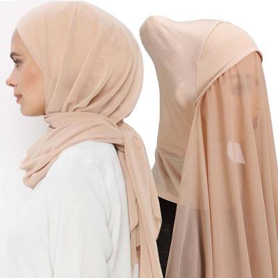 China Manufacturer Newest Muslim Women Chiffon Headscarf Hijab Hat Simple Snap Scarf Ladies Chiffon Hijabs Set With Hood Hats for sale