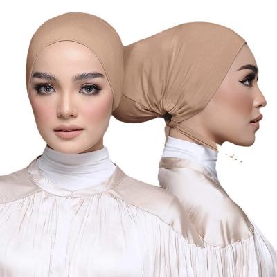 China Adjustable Underscarf Cotton For Women Arab Muslim Modal Elastic Bottom Rope Tie Inner Hijab Cap Women Turban Hijab Hat for sale