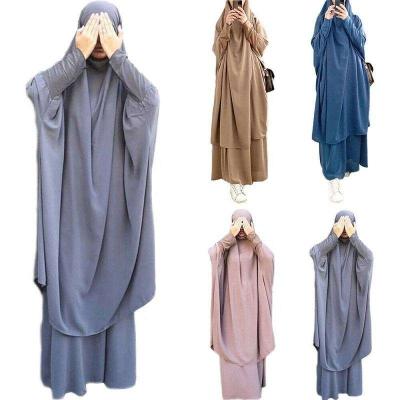 China Polyester Khimar Hooded Prayer Robe Long 2 Piece Set Muslim Hijab Dress Abayas For Women Islamic Clothing Jilbab Prayer Set for sale