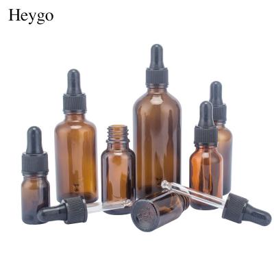 China HeyGo Amber Glass Dropper Bottles Luxury Single Essential Oil Storage Container 5ml 10ml 20ml 30ml 50ml 100ml With Child Safe Lid for sale