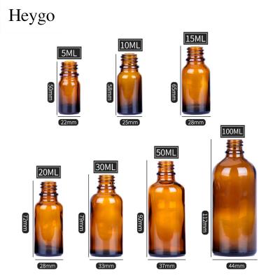 China Essential Oil Jars With HeyGo Amber Brown 5ml 10ml 20ml 30ml 50ml 100ml Custom Empty Luxury Glass Dropper Essential Oil Bottle With Dropper Packaging With Lids for sale