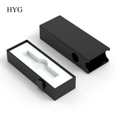 China Recyclable Goild Finish Child Aluminum Resistance Push Button Different Surface Drawer Box Packaging HYG BOX 001 for sale