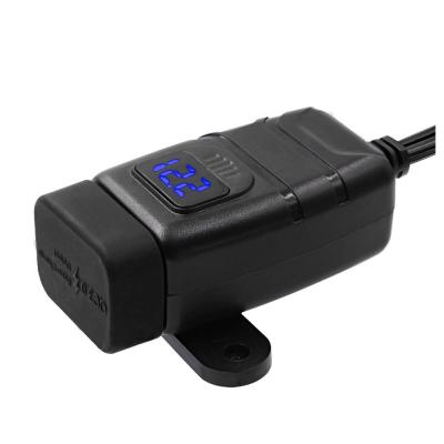 China Quick Charge 12V Phone Charger Voltmeter Switch Moto Accessory QC 3.0 Waterproof Dual USB Charger Motorcycle USB Charger Voltmeter Moto Accessory for sale