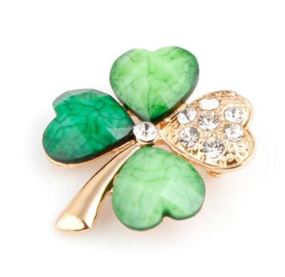 China ALLOY 2022011706 Crystal Four Leaves Clover Brooch Pin for sale