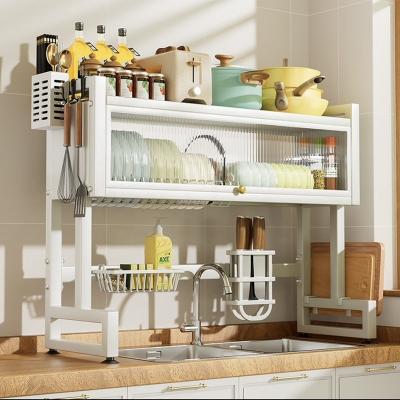 China 2 Row Multi-Functional Hot Selling Viable Flip Acrylic Fully Dish Drainer Rack Storage Racks Over Sink Dish Drying Rack for sale