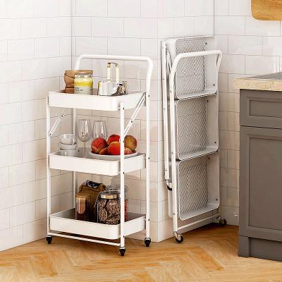 China Wholesale 360 ​​Degree Rotating Kitchen Rack Shelf Household Storage Rack Viable Folding Multilayer Trolley With Wheels for sale