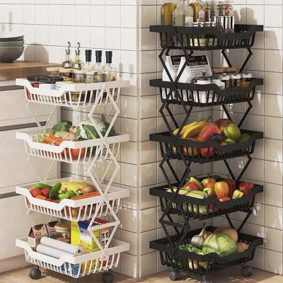 China 2023 New Kitchen Vegetable Shelf Multi Layer Floor Fruit And Vegetable Basket Fruit Storage Rack Folding Basket for sale