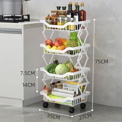 China Heavy Duty Folding Wire Rolling Fruit And Vegetable Cart Stackable Basket Bins Storage Bathroom 4 Tier For Kitchen And Bathroom for sale