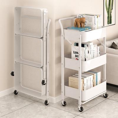 China Behind The Doors/On Walls Metal Rolling Storage Rack Organizer Universal 3 Tier Folding Kitchen Rolling Cart Tool Cart Storage Utility Rack for sale