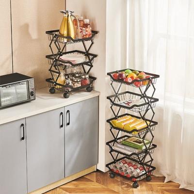 China Revolving Bathroom Kitchen Storage Rack Trolley Kitchen Shelf Storage Organizers 5 Tier Metal Fruit Vegetable Wire Lockers for sale