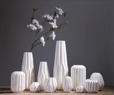 China Europe Pottery Nordic Modern White Ceramic Porcelain Marble Flower Vase Set For Home Decor for sale