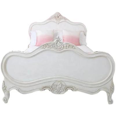 China Durable Home Bedroom Furniture Double Queen Single King Bed French Rococo Solid Wood Queen Size Bed for sale