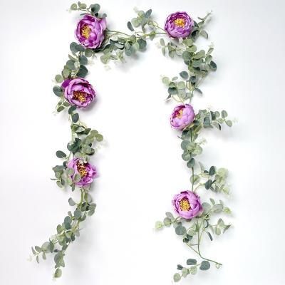 China Beautiful Colorful Wedding Eucalyptus Peony vine Artificial flower wreath rattan Factory wholesale silk flowers  Christmas  Holiday Dressing Flower for sale