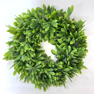 China Outdoor Indoor Decoration High quality green leaf wreath artificial flower  wedding decoration home decoration flower  Christmas DIY party for sale