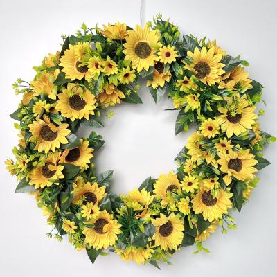 China Outdoor Indoor Decoration Hot Sale Sunflower wreath artificial flower  wedding decoration home decoration flower arrangement display wedding Christmas DIY for sale