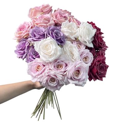 China Beautiful Colorful Hot selling Artificial Rose flower  Silk White Rose Multiple Colors  Home decoration Wedding Artificial Flower  party  Garden for sale