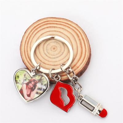 China Promotion Gift Sublimation Lipstick Empty Metal Heart Shaped Keychains For Girls Gifts for sale