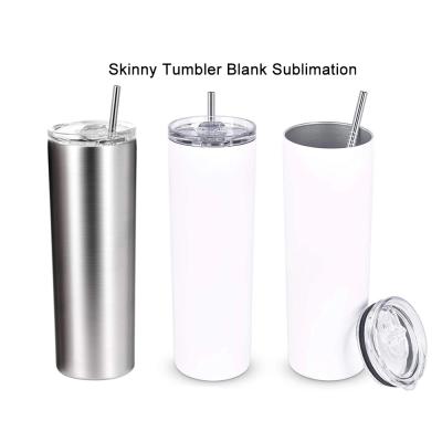 China 20OZ Sublimation Stainless Steel Viable White Empty Wine Double Wall Tumbler Blanks Straight Tumblers 20 Ounces With Metal Straws for sale