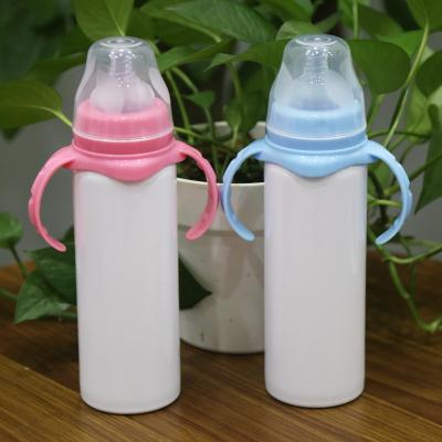 China SS304 Double Wall Silicone Baby Nipple Tumbler 8oz Viable Portable Baby Bottle Feeding Insulated Bottle Vacuum Sublimation Bottle for sale