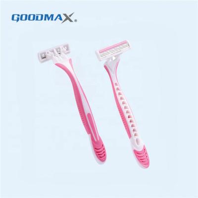 China Economic Triple Blade Safety Triple Blade Maquinillas De Afeitar Woman Disposable Razor Free Sample Women Shaving Razor Goodmax for sale