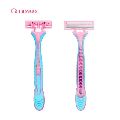 China Custom Logo Triple Blade Lady Women Plastic Disposable Shaving Razor for sale