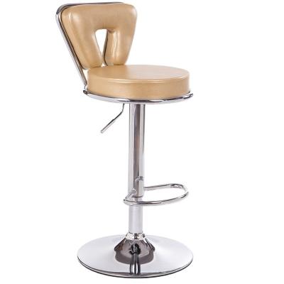 China Vintage Style Swivel Luxury Leather Bar Stool Contemporary Brown Beige Metal Bar Stool With Footrest Kitchen Counter Bar Stools Chairs for sale