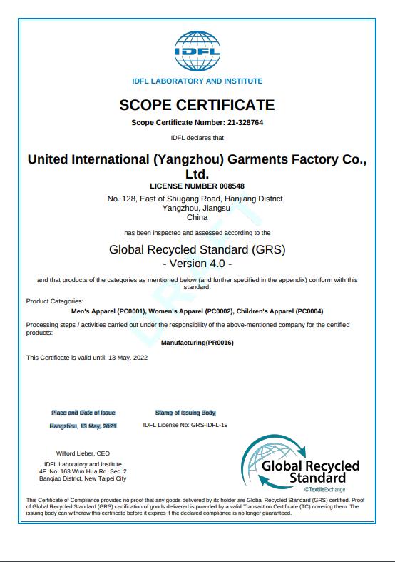 GRS - United International (Yangzhou) Garments Factory Co., Ltd.