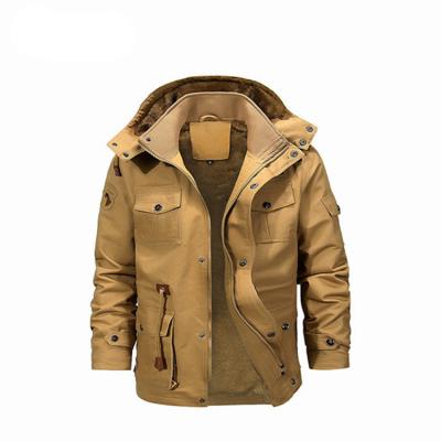 China Military Windproof Bomber Cargo Jacket Men Multi-pocket Winter Thicken Coat Shear Thick Mens Jackets Warm Hooded Coat for sale