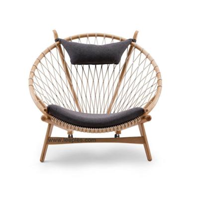 China Modern design balcony semi-circular recliner wooden lounge chair mesh rope woven casual chair single sofa chair. for sale